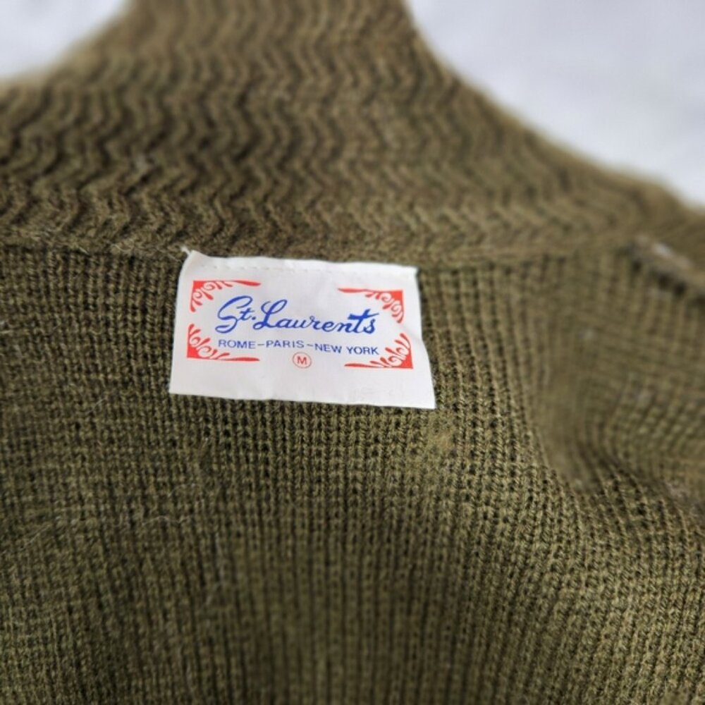 St. Laurents vintage Olive Green and Gray Men's Sweater Size medium - Picture 6 of 9